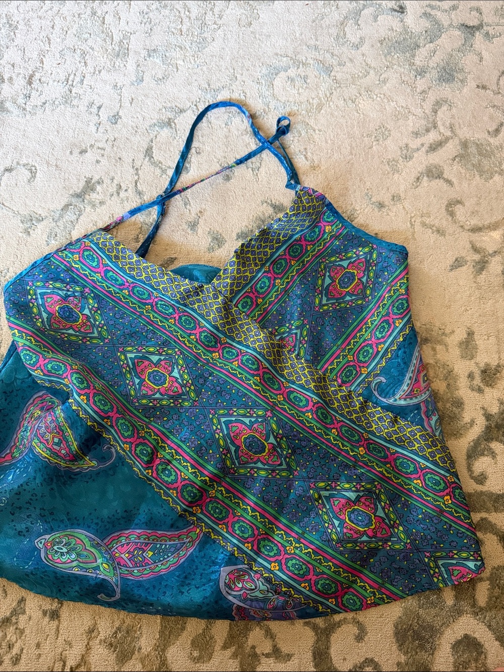 Bohemian Teal Paisley Print Spaghetti Strap Cami